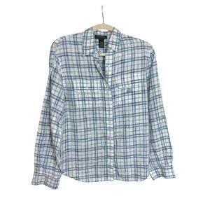Lauren Ralph Lauren Linen Button Up Blue Plaid Coastal Preppy Men’s M